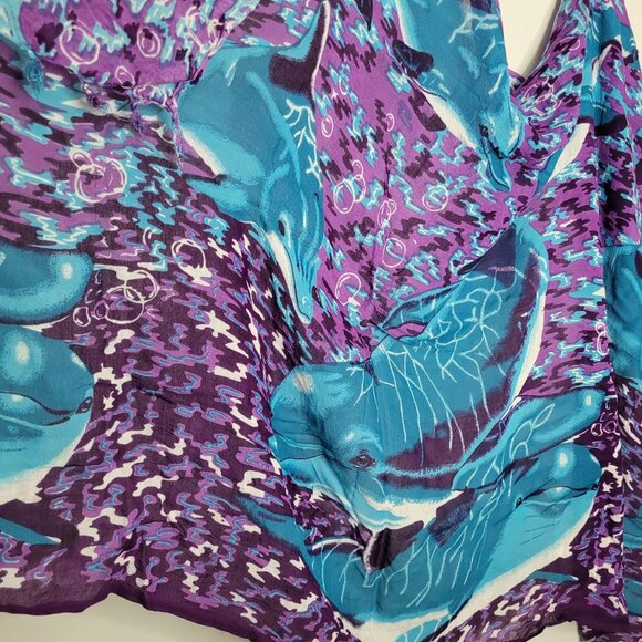 Dolphin blue purple fringe art to wear quirky shawl scarf - Picture 5 of 7